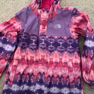 The North Face Girl’s Vibrant Pink and Purple Tie-Dye Raincoat